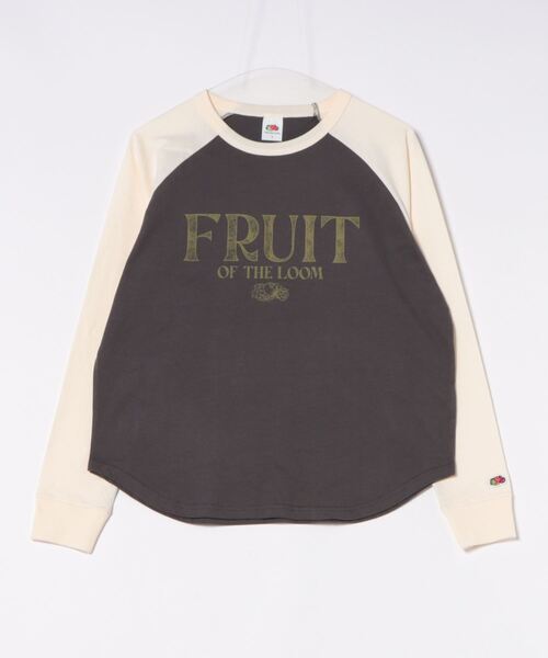 FRUIT OF THE LOOM(フルーツオブザルーム)の「配色ラグラン長袖T / ロンT / 前面 / ロゴ / プリント / カジュアル / 切り返し / ワンポイント / ユニセックス(Tシャツ/カットソー・メンズ・グリーン/アイボリー/パープル・S/M/L)」の1枚目の写真