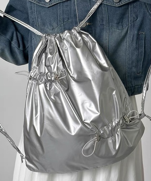 WEGO（ウィゴー）の「WEGO/メタリックナップザック（トートバッグ・レディース・ブラック/シルバー・FREE）」の3枚目の写真