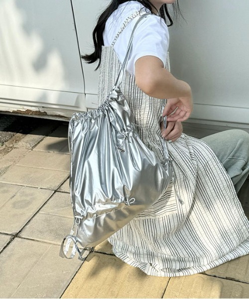 WEGO（ウィゴー）の「WEGO/メタリックナップザック（トートバッグ・レディース・ブラック/シルバー・FREE）」の16枚目の写真