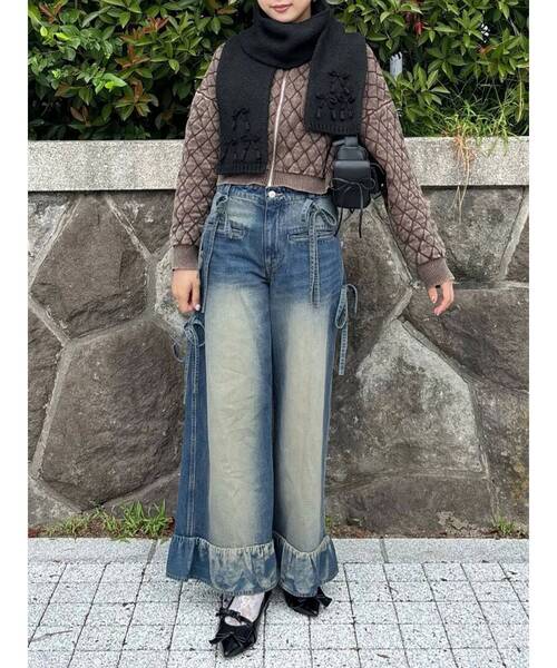 merry jenny（メリージェニー）の「ribbon narrowマフラー　/　リボンナローマフラー（マフラー・レディース・ブラック/グレー/アイボリー・FREE）」の4枚目の写真