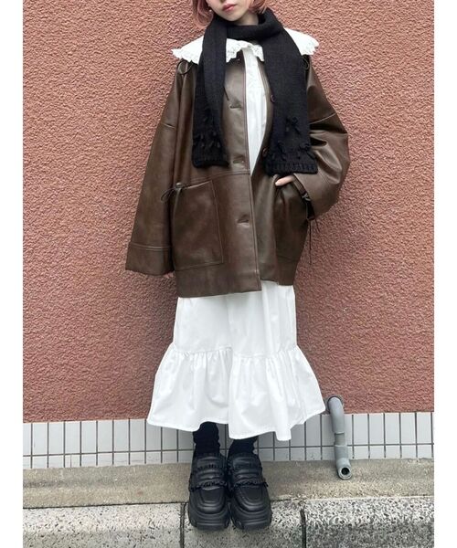 merry jenny（メリージェニー）の「ribbon narrowマフラー　/　リボンナローマフラー（マフラー・レディース・ブラック/グレー/アイボリー・FREE）」の5枚目の写真