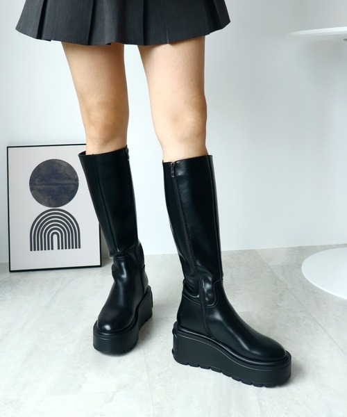 Futier land(フューティアランド)の「超軽っ!挫かない厚底プラットフォームロングブーツ(ブーツ・レディース・ブラック・36/37/38/39/40)」の16枚目の写真