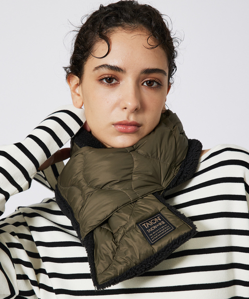 TAION（タイオン）の「【WEB限定】TAION/タイオン リバーシブル ダウンマフラー-ソフトシェルR201ALSML-1SOFT SHELL（マフラー・メンズ・カーキ/グリーン系その他/ダークネイビー/ブラック/グリーン系その他2/グリーン系その他3/ブルー系その他/ブラック系その他・フリー）」の4枚目の写真