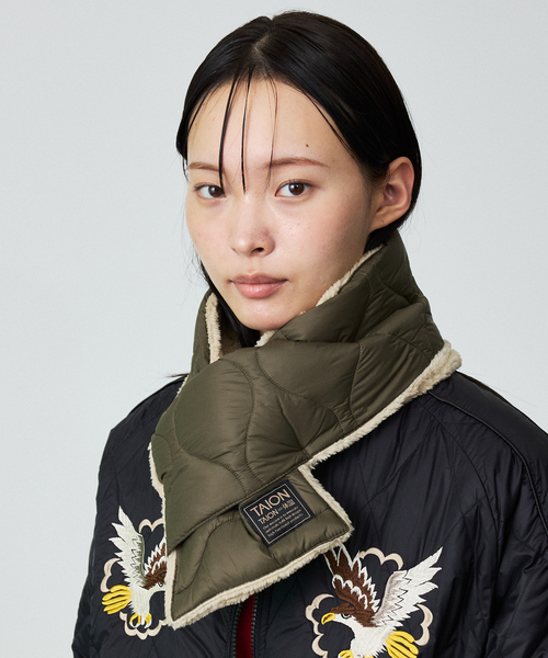 TAION（タイオン）の「【WEB限定】TAION/タイオン リバーシブル ダウンマフラー-ソフトシェルR201ALSML-1SOFT SHELL（マフラー・メンズ・カーキ/グリーン系その他/ダークネイビー/ブラック/グリーン系その他2/グリーン系その他3/ブルー系その他/ブラック系その他・フリー）」の6枚目の写真