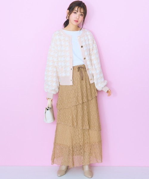 marun（マルン）の「＜大きいサイズ＞ ラメニット千鳥格子柄カーディガン marun（カーディガン/ボレロ・レディース・ピンク/グレー・5L/4L/3L/LL/L）」の9枚目の写真