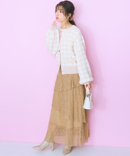 marun（マルン）の「＜大きいサイズ＞ ラメニット千鳥格子柄カーディガン marun（カーディガン/ボレロ・レディース・ピンク/グレー・5L/4L/3L/LL/L）」の10枚目の写真