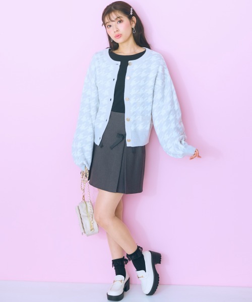 marun（マルン）の「＜大きいサイズ＞ ラメニット千鳥格子柄カーディガン marun（カーディガン/ボレロ・レディース・ピンク/グレー・5L/4L/3L/LL/L）」の13枚目の写真