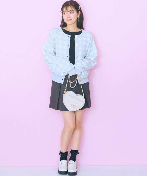 marun（マルン）の「＜大きいサイズ＞ ラメニット千鳥格子柄カーディガン marun（カーディガン/ボレロ・レディース・ピンク/グレー・5L/4L/3L/LL/L）」の14枚目の写真