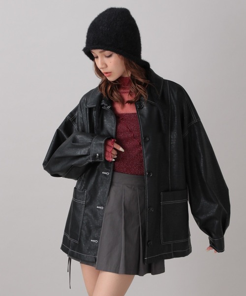 FOREVER 21（フォーエバー トゥエンティーワン）の「【2024FW】フェイクレザーカバーオール（ブルゾン・レディース・ブラック・FREE）」の6枚目の写真