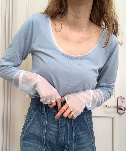 Q（キュー）の「チュールドッキングウォームインナー（Tシャツ/カットソー・レディース・チャコールグレー/ホワイト/ライトグレー/ブラック/ライトブルー/グレー・MEDIUM）」の20枚目の写真