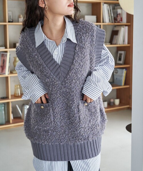 18日までの掲載】SHEER RIB POLO ニットグレーplage