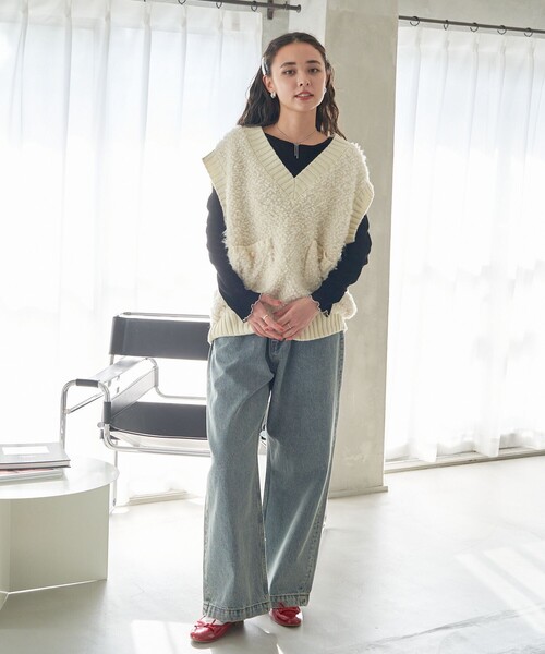 【新品】フリークスストア　ニットベスト　アイボリー FREAK'S STORE（フリークスストア）の「畦ハーフジップニット