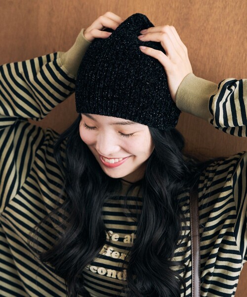 FREAK'S STORE（フリークスストア）の「限定展開　ラメ モール ニット帽（ニットキャップ/ビーニー・レディース・オフホワイト/グレー/ブラック・ONE SIZE）」の5枚目の写真