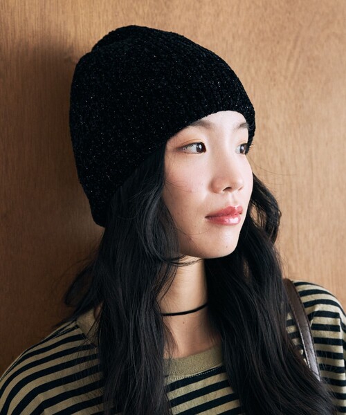 セール】限定展開 ラメ モール ニット帽（ニットキャップ/ビーニー