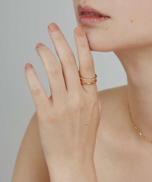 ciite' surgical stainless(シーテサージカルステンレス)の「【 金属アレルギー対応 】 ハーフエタニティ ビジューダブルリング サージカルステンレス(リング・レディース・シルバー/ゴールド/ピンクゴールド・13号/15号/11号/9号)」の15枚目の写真