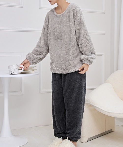 セール】ラウンドネック ふわもこ 長袖 フリース ルームウエア（ルーム