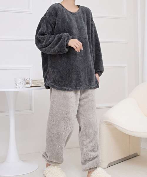 セール】ラウンドネック ふわもこ 長袖 フリース ルームウエア（ルーム