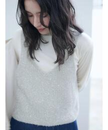 Samansa Mos2 blue | ラメニットビスチェ(ニット/セーター)