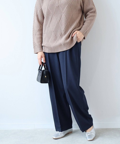 leswel（レスウェル）の「【L～5L 大きいサイズ】ウール調カルゼセンタープレスワイドパンツ（その他パンツ・レディース・ネイビー/グレー・L/LL/3L/4L/5L）」の2枚目の写真