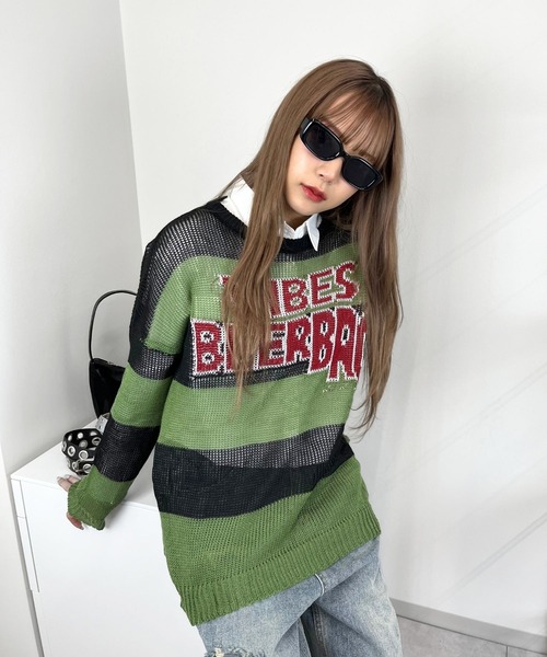 sevens(セブンズ)の「【sevens】KN VIBESボーダーニット(ポロシャツ・レディース・グリーン・FREE)」の3枚目の写真