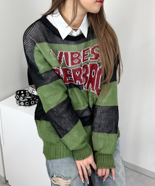sevens(セブンズ)の「【sevens】KN VIBESボーダーニット(ポロシャツ・レディース・グリーン・FREE)」の5枚目の写真
