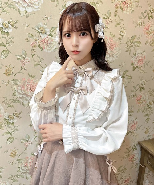 ROJITA ダブルリボンラッフルフリル配色ブラウス 美品 セール】ダブルリボンラッフルフリル配色ブラウス（シャツ
