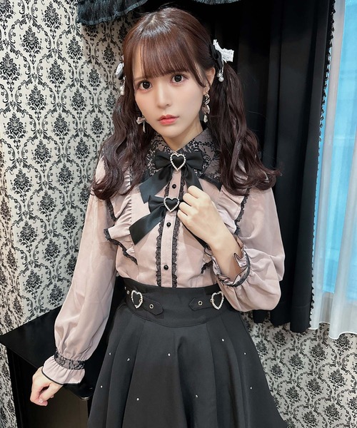 ROJITA ロジータ ダブルリボンラッフルフリル配色ブラウス セール】ダブルリボンラッフルフリル配色ブラウス（シャツ