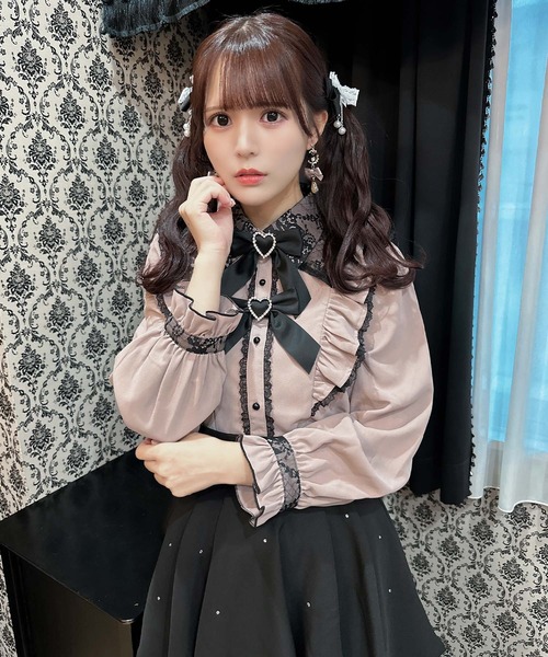 ROJITA(ロジータ)の「ダブルリボンラッフルフリル配色ブラウス(シャツ/ブラウス・レディース・ブラック/ホワイト/ピンク/マルチ・FREE)」の6枚目の写真