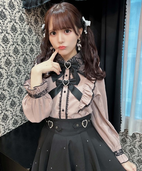 ROJITA(ロジータ)の「ダブルリボンラッフルフリル配色ブラウス(シャツ/ブラウス・レディース・ブラック/ホワイト/ピンク/マルチ・FREE)」の9枚目の写真
