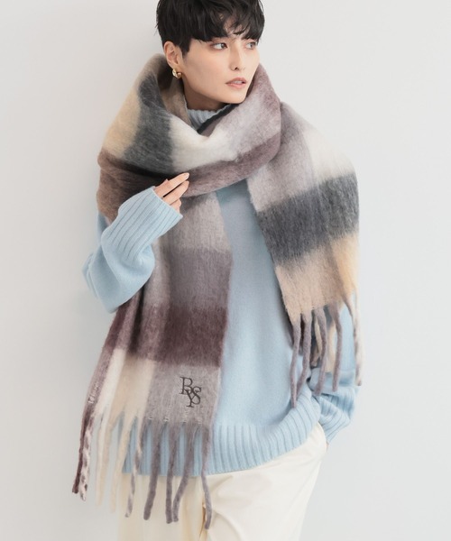 BARNYARDSTORM（バンヤードストーム）の「BARNYARDSTORM / チェックマフラー（マフラー・レディース・ライトブルー/ブルー/ブラウン/ベージュ・FREE）」の2枚目の写真