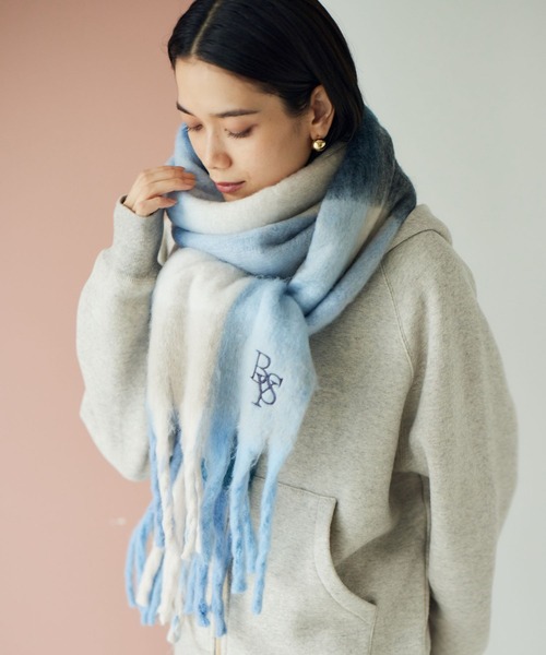 BARNYARDSTORM（バンヤードストーム）の「BARNYARDSTORM / チェックマフラー（マフラー・レディース・ライトブルー/ブルー/ブラウン/ベージュ・FREE）」の4枚目の写真