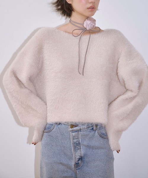 Lil Ambition（リルアンビション）の「ローズチョーカーシャギーニット（ニット/セーター・レディース・ベビーピンク/グレー/クリーム・FREE）」の3枚目の写真