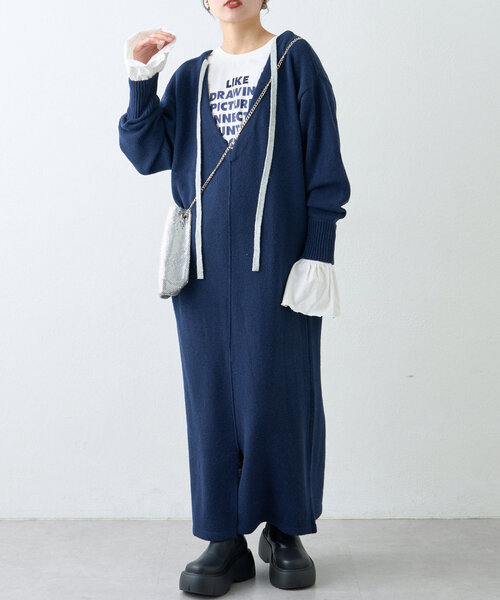 CIAOPANIC TYPY（チャオパニックティピー）の「２WAY深Vネックニットワンピース（ワンピース・レディース・ベージュ/ネイビー/ブラック・MEDIUM/LARGE）」の9枚目の写真
