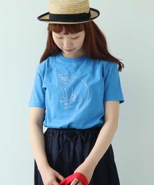 bulle de savon（ビュルデサボン）の「マヌルネコ刺繍Tシャツ（Tシャツ/カットソー・レディース・ホワイト/ブルー/グレー・FREE）」の3枚目の写真