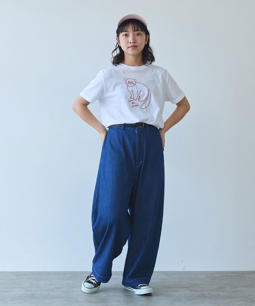 bulle de savon（ビュルデサボン）の「マヌルネコ刺繍Tシャツ（Tシャツ/カットソー・レディース・ホワイト/ブルー/グレー・FREE）」の8枚目の写真