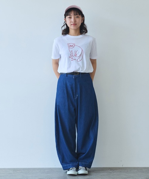 bulle de savon ビュルデサボン マヌルネコ刺繍Tシャツ 03-01-CT-024-25-1 △マヌルネコ刺繍Tシャツ（Tシャツ/カットソー）｜bulle de