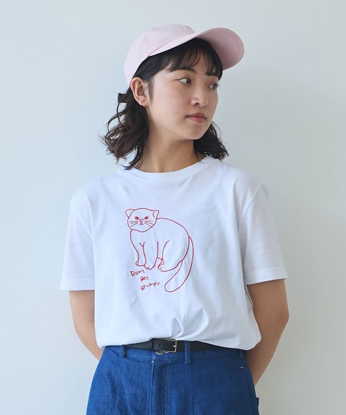 bulle de savon（ビュルデサボン）の「マヌルネコ刺繍Tシャツ（Tシャツ/カットソー・レディース・ホワイト/ブルー/グレー・FREE）」の4枚目の写真