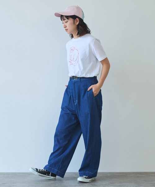 bulle de savon（ビュルデサボン）の「マヌルネコ刺繍Tシャツ（Tシャツ/カットソー・レディース・ホワイト/ブルー/グレー・FREE）」の10枚目の写真