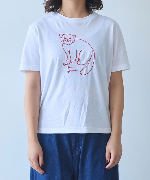 bulle de savon（ビュルデサボン）の「マヌルネコ刺繍Tシャツ（Tシャツ/カットソー・レディース・ホワイト/ブルー/グレー・FREE）」の15枚目の写真