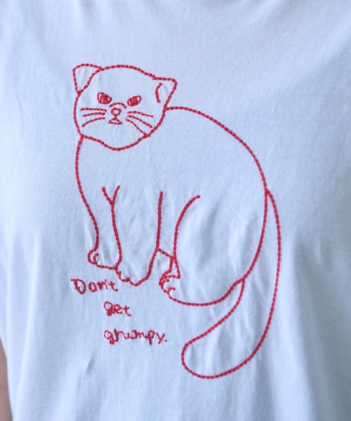 bulle de savon（ビュルデサボン）の「マヌルネコ刺繍Tシャツ（Tシャツ/カットソー・レディース・ホワイト/ブルー/グレー・FREE）」の14枚目の写真