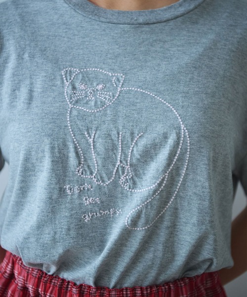 bulle de savon（ビュルデサボン）の「マヌルネコ刺繍Tシャツ（Tシャツ/カットソー・レディース・ホワイト/ブルー/グレー・FREE）」の21枚目の写真