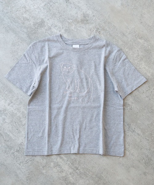 bulle de savon ビュルデサボン マヌルネコ刺繍Tシャツ 03-01-CT-024-25-1 △マヌルネコ刺繍Tシャツ（Tシャツ/カットソー）｜bulle de