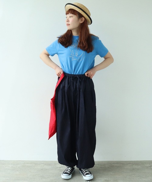 bulle de savon ビュルデサボン マヌルネコ刺繍Tシャツ 03-01-CT-024-25-1 △マヌルネコ刺繍Tシャツ（Tシャツ/カットソー）｜bulle de