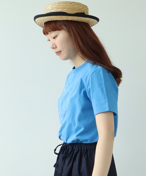 bulle de savon ビュルデサボン マヌルネコ刺繍Tシャツ 03-01-CT-024-25-1 △マヌルネコ刺繍Tシャツ（Tシャツ/カットソー）｜bulle de