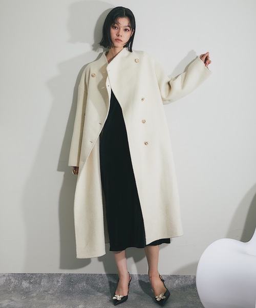 アルパカ混ロング丈ウールコート（ノーカラーコート）｜SMILE ORCHID
