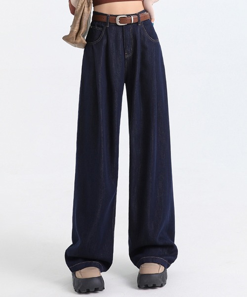 DAY CLOSET（デイ クローゼット）の「レディース ユルシルエットハイウエストワイドデニムパンツ（デニムパンツ・レディース・ブルー/ダークインディゴブルー/ネイビー/サンドベージュ/オフホワイト/ライトブルー・S/L/XL/M/XS）」の4枚目の写真