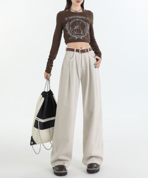 DAY CLOSET（デイ クローゼット）の「レディース ユルシルエットハイウエストワイドデニムパンツ（デニムパンツ・レディース・ブルー/ダークインディゴブルー/ネイビー/サンドベージュ/オフホワイト/ライトブルー・S/L/XL/M/XS）」の11枚目の写真
