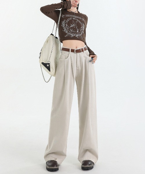 DAY CLOSET（デイ クローゼット）の「レディース ユルシルエットハイウエストワイドデニムパンツ（デニムパンツ・レディース・ブルー/ダークインディゴブルー/ネイビー/サンドベージュ/オフホワイト/ライトブルー・S/L/XL/M/XS）」の12枚目の写真