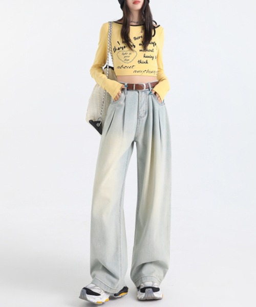 DAY CLOSET（デイ クローゼット）の「レディース ユルシルエットハイウエストワイドデニムパンツ（デニムパンツ・レディース・ブルー/ダークインディゴブルー/ネイビー/サンドベージュ/オフホワイト/ライトブルー・S/L/XL/M/XS）」の18枚目の写真