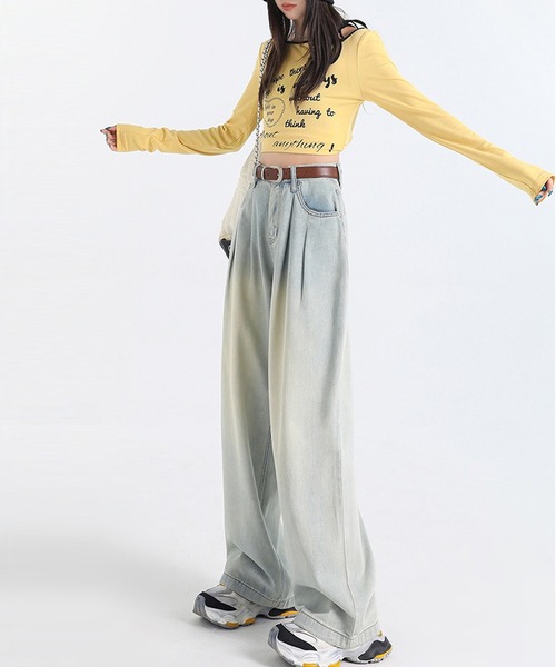 DAY CLOSET（デイ クローゼット）の「レディース ユルシルエットハイウエストワイドデニムパンツ（デニムパンツ・レディース・ブルー/ダークインディゴブルー/ネイビー/サンドベージュ/オフホワイト/ライトブルー・S/L/XL/M/XS）」の19枚目の写真